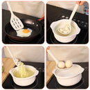 Axyaa Silicone Kitchen Utensil Set with Thick White Wooden Handle - 7 Pieces
