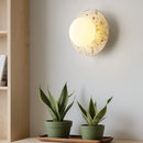 Axyaa White Glass LED Wall Light Fixture Terrazzo Stone Pull Chain Switch Home Decor