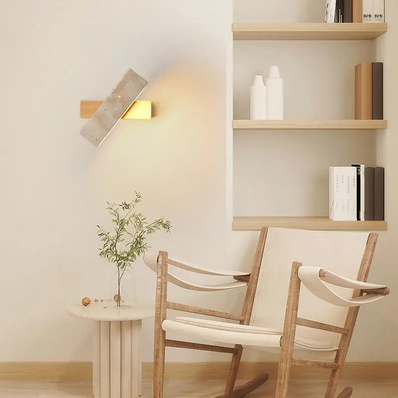 Axyaa Yellow Stone Wood Nordic LED Wall Light with Pull Chain Switch