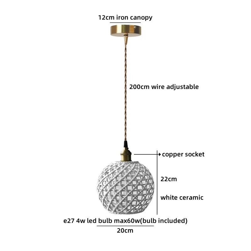 Axyaa White Ceramic LED Pendant Lights: Minimalist Loft Illumination