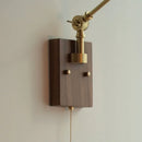 Axyaa Nordic Green LED Wall Sconce, Swing Arm Pull Chain Switch, Walnut Wood Mirror Light