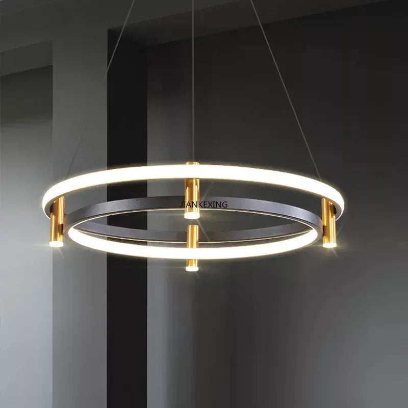 Axyaa Black Ring LED Pendant Lamp for Dining Living Room Kitchen Island, Chandelier Lighting