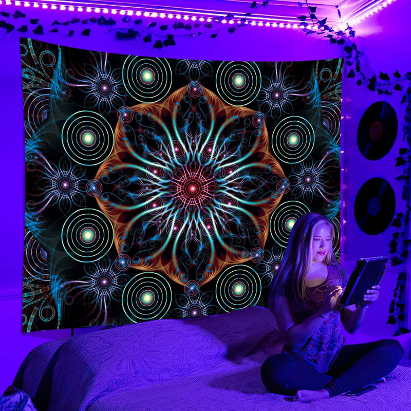 Axyaa UV Reactive Psychedelic Tapestry for Bedroom, Dorm, or DJ Room
