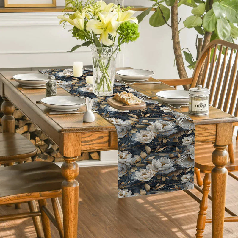 Axyaa 3D Effect Floral Table Runner for Farmhouse Dining Decor