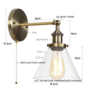 Axyaa Clear Glass Iron LED Wall Lamp Stair Light Fixture Vintage Industrial Plug-In Bedside