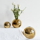 Golden Ball Ceramic Vase by Axyaa: Elegant Home Decor, Artistic Flower Pot, Hydroponic Art Ornament.