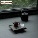 Axyaa Walnut Wood Tea Tray Handmade Vintage Square Teapot Holder High-feet Base