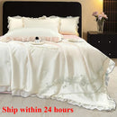 Axyaa Embroidered Silk Lace Summer Quilt Set