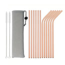 Axyaa Gold Stainless Steel Reusable Drinking Straws Set for Bar Party Cocktail