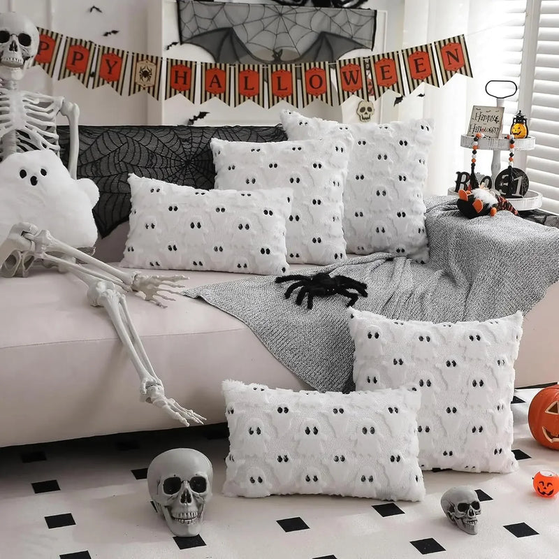 Axyaa White Ghost Plush Pillow Covers for Home Decor