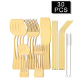 Axyaa Stainless Steel Cutlery Set - 30 Pieces, Black Dinnerware Flatware Set