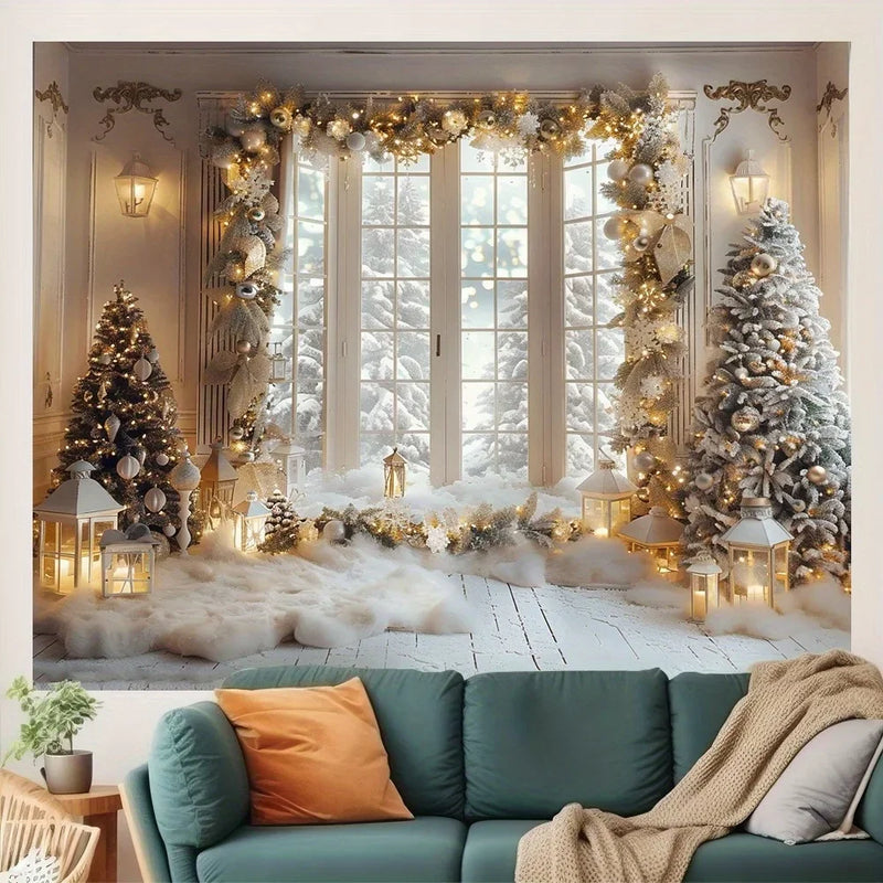 Axyaa Winter Wonderland Wall Tapestry Snow Scene Christmas Tree Decor