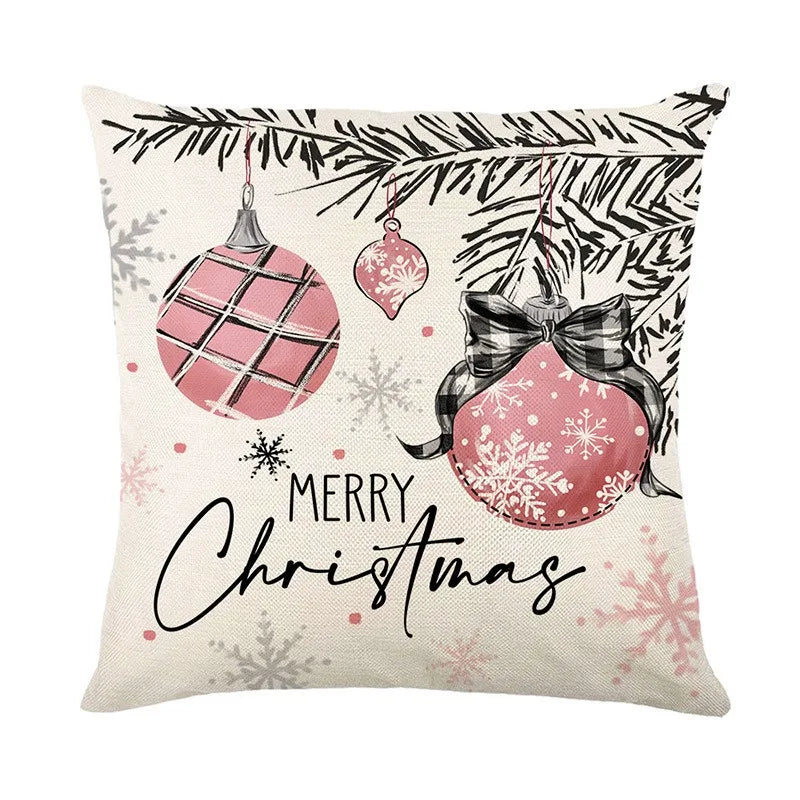 Axyaa Christmas Pillow Cover: Santa Snowman Tree Print for Sofa Decor