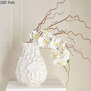 Axyaa White Porcelain Honeycomb Ceramic Vase with Artificial Flowers