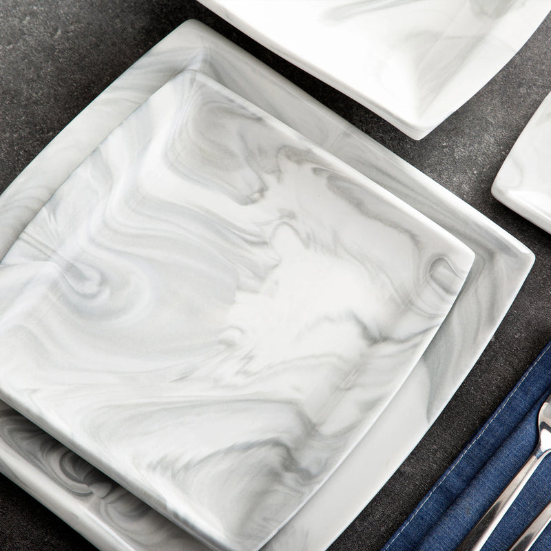 Axya Blance Marble Grey Porcelain Tableware Set for 12