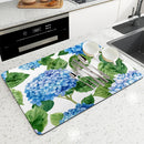 Axyaa Hydrangeas Watercolor Drying Mat: Non-Slip Absorbent Tableware Mat