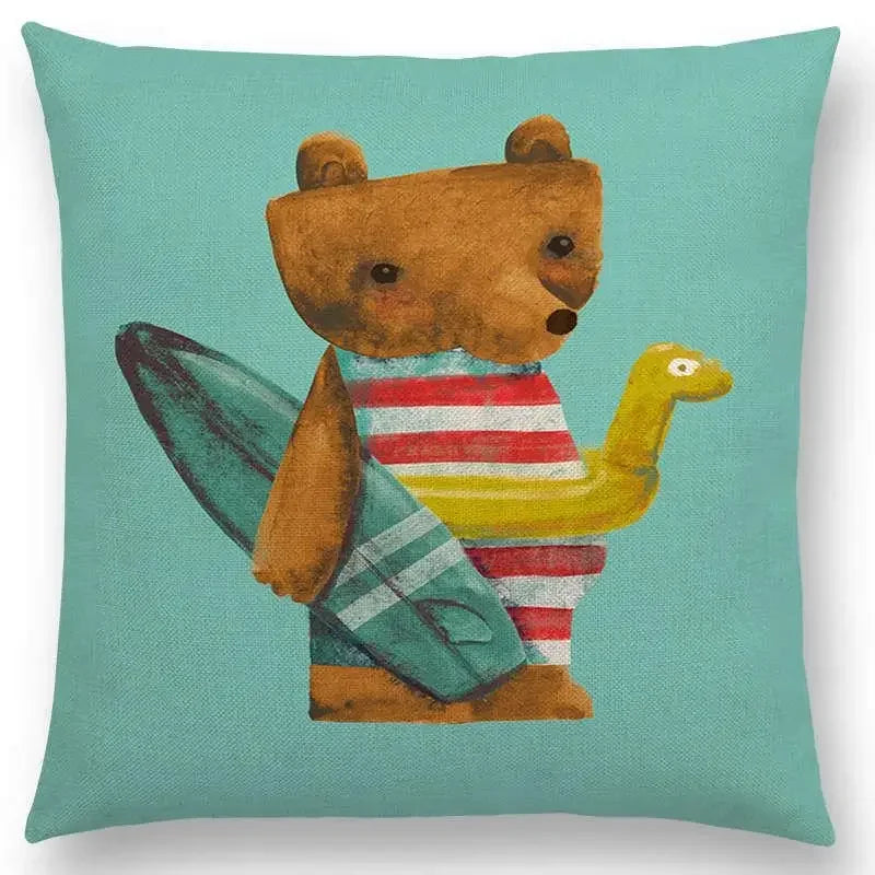Axyaa Cartoon Animals Cushion Cover - Cat Flamingo Penguin Rabbit Pillow Case