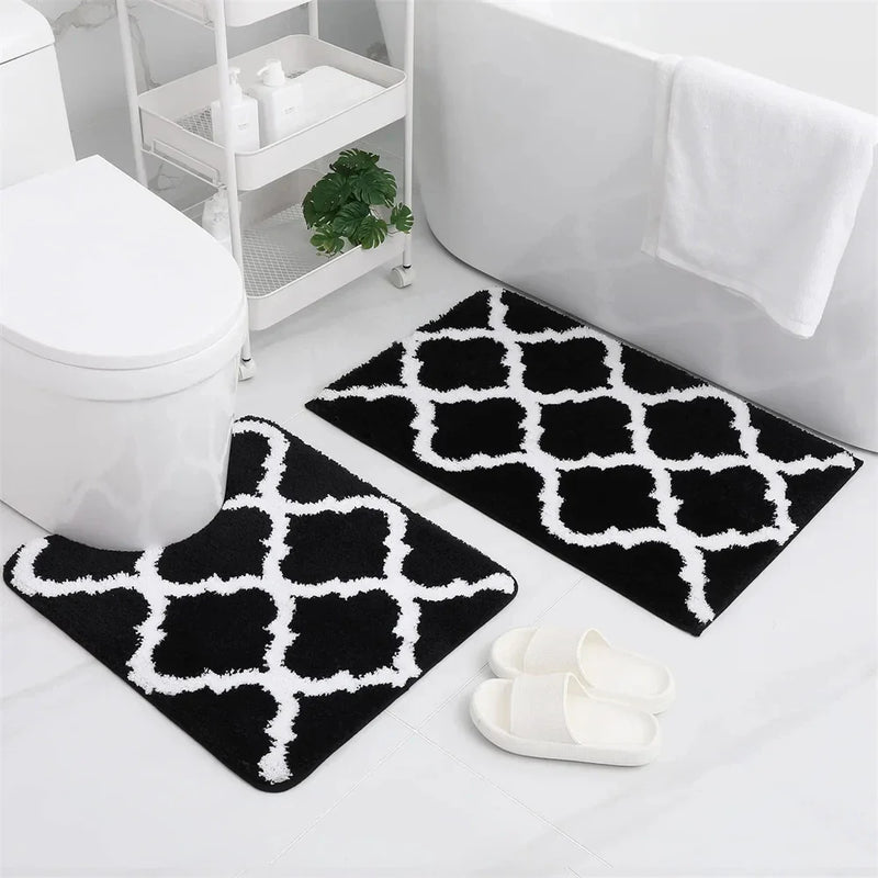 Axyaa 2-Piece Shaggy Bathroom Rug Set with U-Shaped Toilet Mat