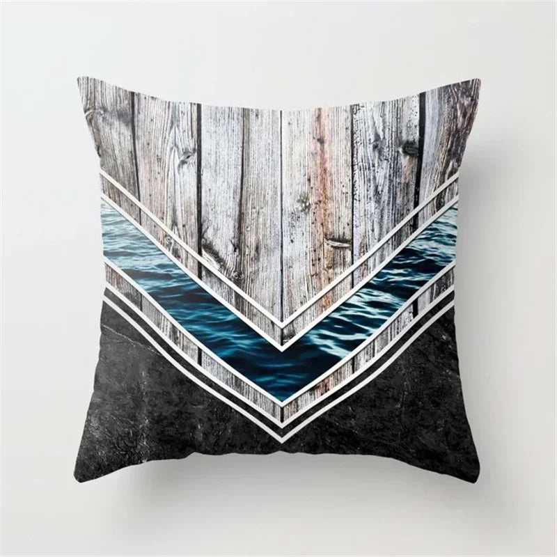 Axyaa Wood Texture Marble Pillowcases - Geometric Cushions Case for Home Decor