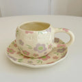 Axyaa Ceramic Coffee Cups & Saucers Set, Hand-Kneaded Flower Design Mug, Ideal for Afternoon Tea