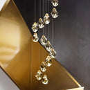 Axyaa Crystal Brass Chandelier for Modern Villa Stair, LED Pendant Lights for Home Decor