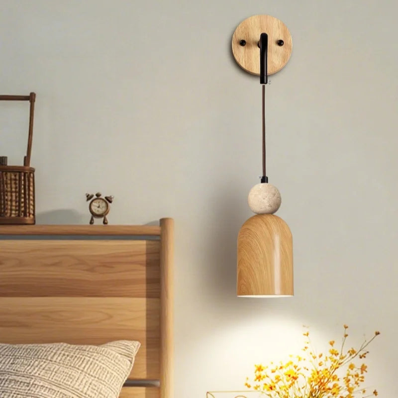 Axyaa Stone Iron LED Wall Lights with Pull Chain Switch for Living Room Decor
