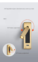 Axyaa Black Brass LED Wall Sconce with USB Port and Switch