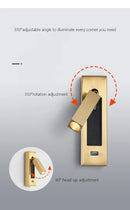Axyaa Black Brass USB Wall Lamp Sconce, 3W Spotlight for Bedroom Reading