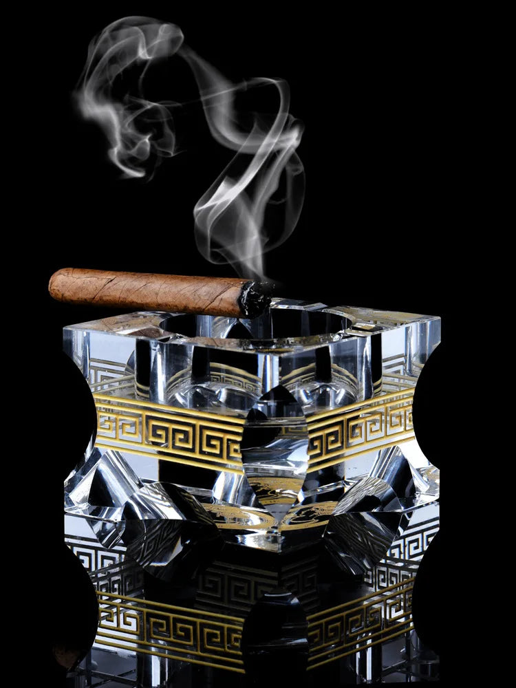 Axya Crystal Glass Hand-Gilt Square Ashtray - European Design for Home & Office