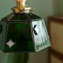 Axyaa Green Glass LED Pendant Lights with Wood Handle - Modern Design