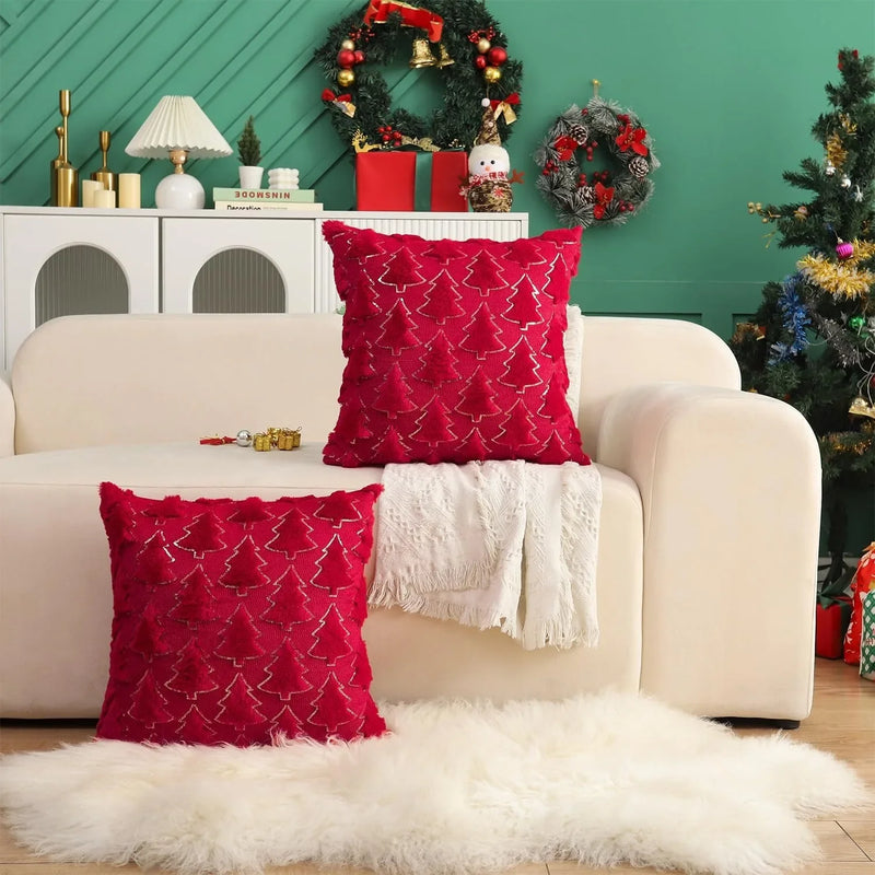 Axyaa Christmas Tree Plush Pillow Cover 45cm Home Decor