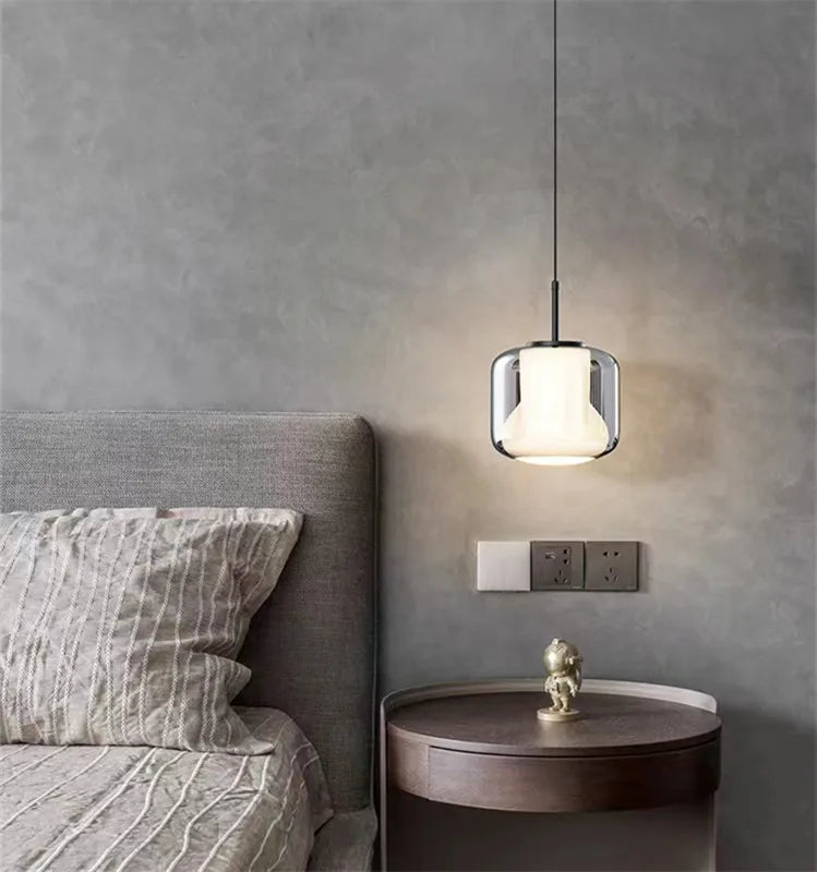 Nordic Glass Pendant Light LED Mini Copper for Bedroom Beside Table - Axyaa Brand