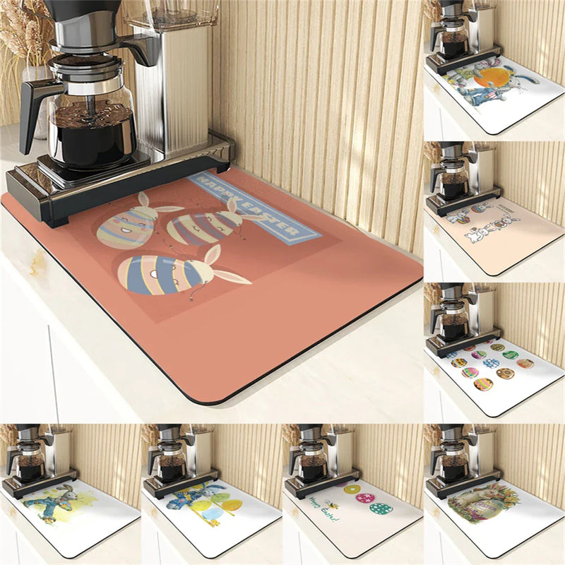 Easter Rabbit Print Kitchen Drying Mat Set by Axyaa