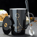 Axyaa Constellations Ceramic Mug Set with Spoon & Lid, 420ml Black Coffee Cup