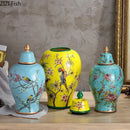 Axyaa Ceramic Floral Vase Set - Antique Porcelain Storage Jars for Rustic Home Decor