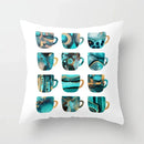 Axyaa Teal Blue Flower Leaves Pattern Pillow Case for Home Decor