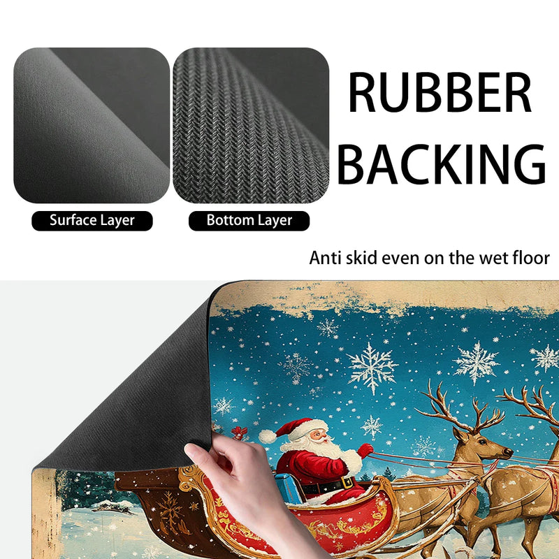 Axyaa Christmas Santa Kitchen Absorbent Mat - Antiskid & Quick Draining Tableware Mat