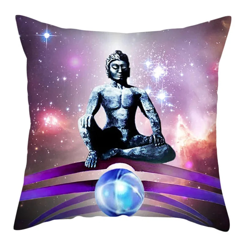 Axyaa Buddha Statue Polyester Cushion Cover for Home Sofa Decor