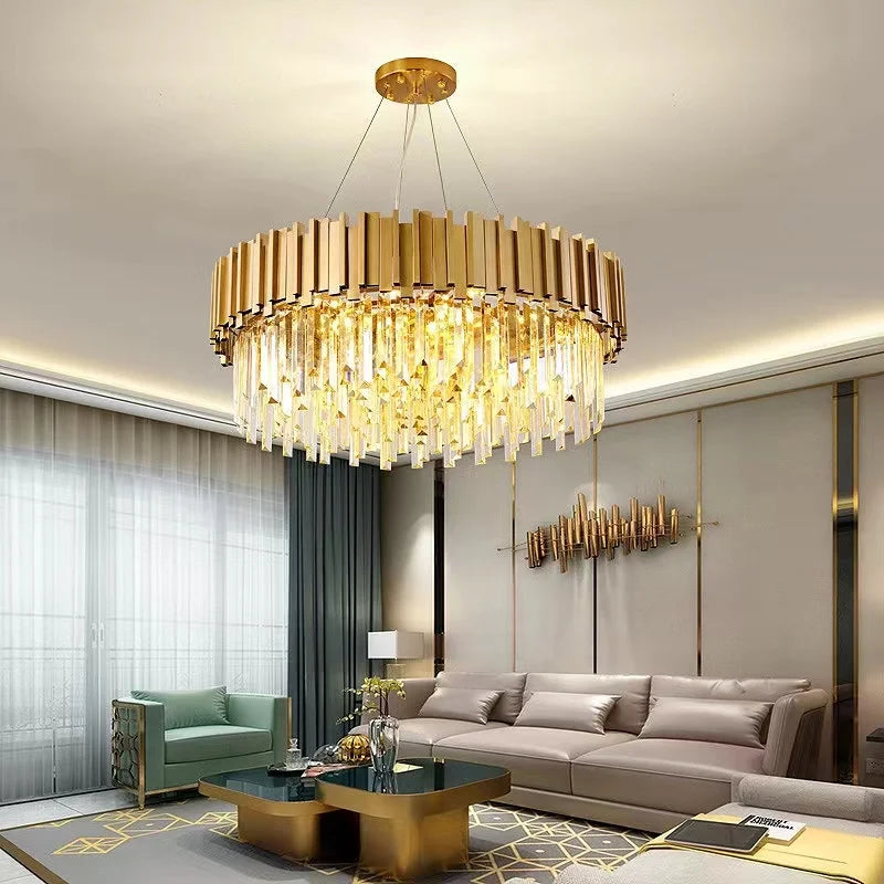 Axyaa Crystal LED Chandeliers: Adjustable Metal Hanging Lamp for Living Room, Dining Area & Bedroom