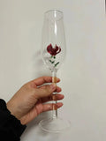 Axyaa 3D Diamond Rose Red Flower Champagne Flute 220ml Glass Cup