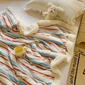 Axyaa Striped Milk Fleece Double Blanket: Warm & Thick Coral Fleece Nap Blanket