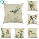 Axyaa Vintage Bird Pattern Cotton Linen Throw Pillow Cover for Sofa
