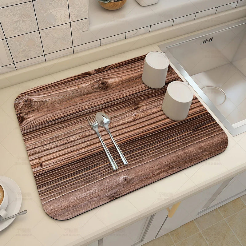 Axyaa Wood Grain Print Placemat Set for Kitchen Tableware, Coffee, and Draining Mats.