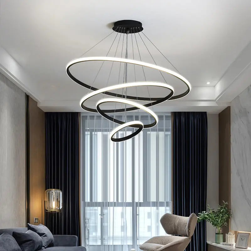 Axyaa Black Modern LED Circle Pendant Chandelier for Indoor Living Room