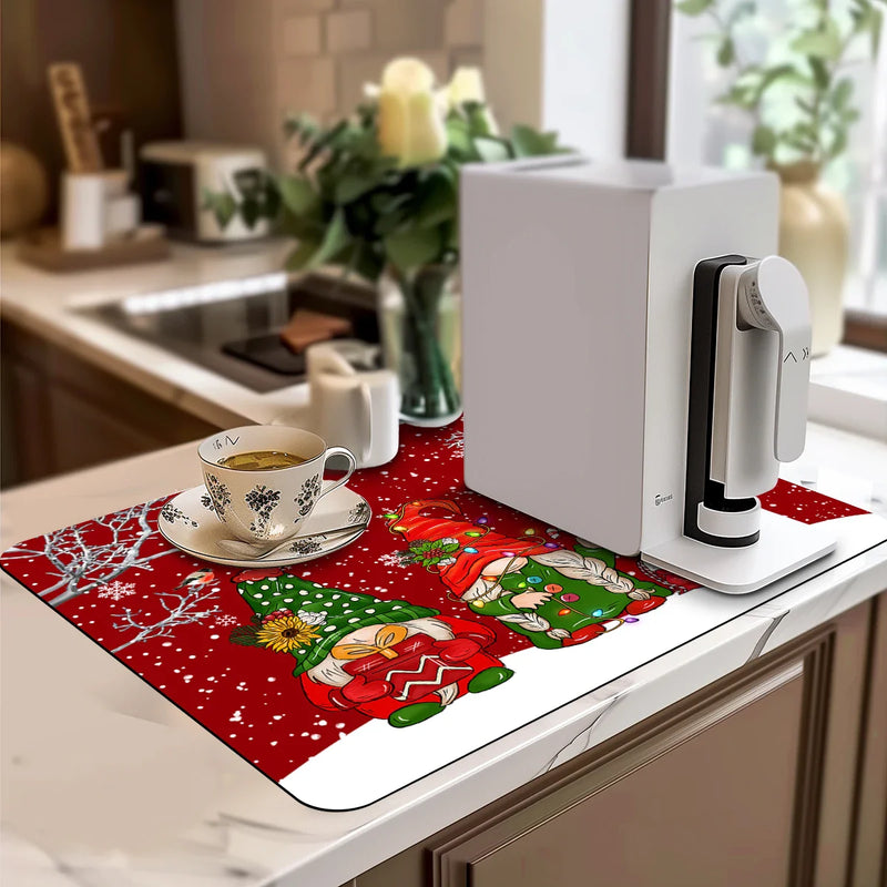 Axyaa Christmas Dwarf Draining Mat: Absorbent, Anti-slip, Quick Dry Kitchen & Bathroom Pad