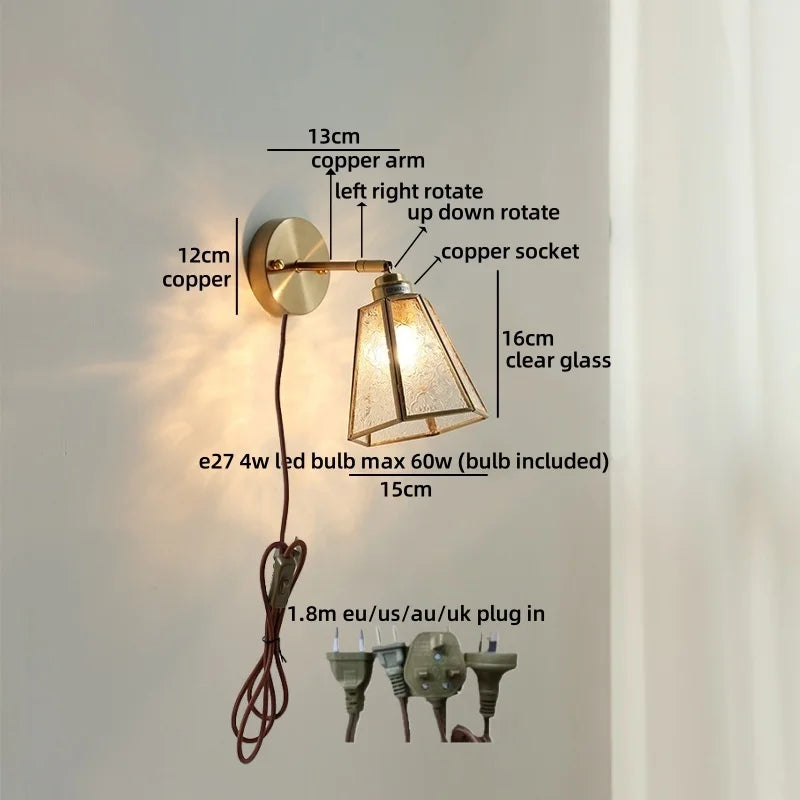 Axyaa Clear Glass LED Wall Lamp Gold Brass Finish Japan Style Home Décor