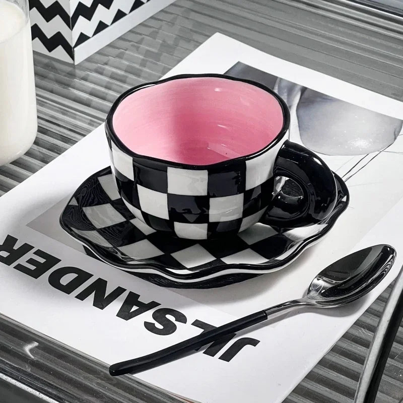Ceramic Coffee Mug Set Creative Hand-painted Tea Cup with Saucer by Axyaa