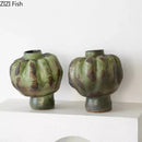 Axyaa Green Glazed Ceramic Vase Handmade Flower Arrangement Art Vases Ornament