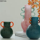 Axyaa Hexagonal Glass Vase with Artificial Flowers Desk Decor Aesthetic Display