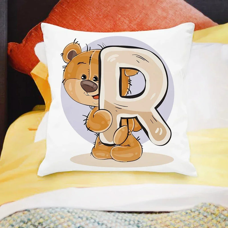 Axyaa Cartoon Bear Alphabet Print Cushion Cover - Children's Room Decor